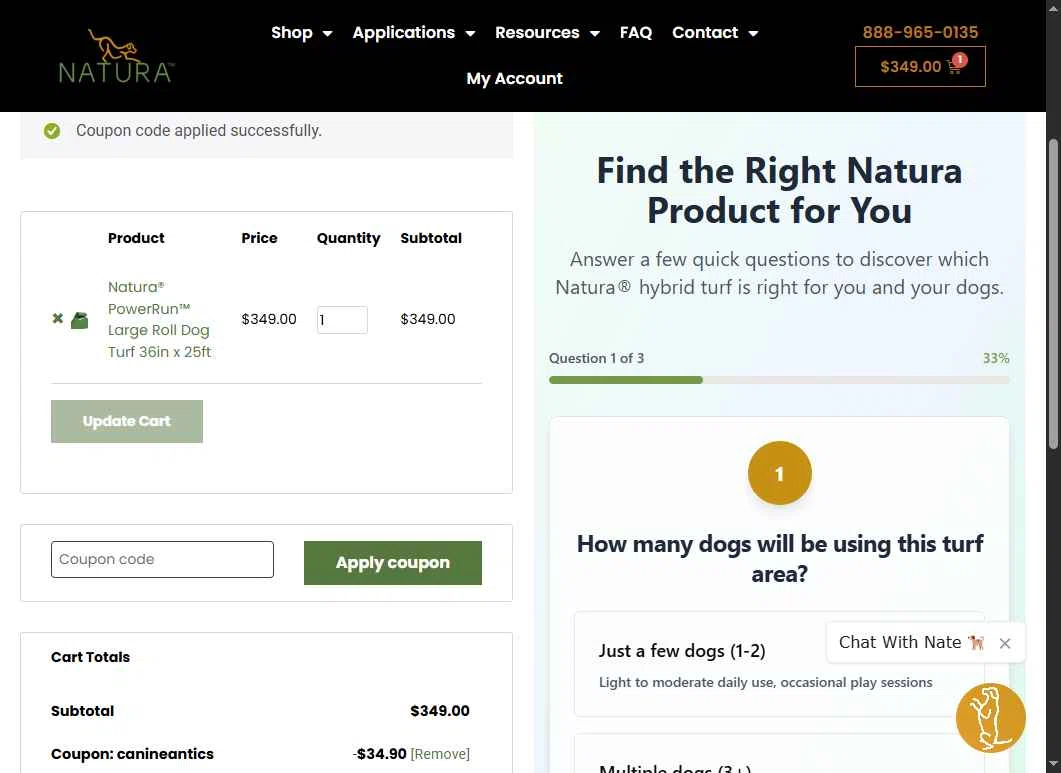 Natura-turf checkout page showing Natura-turf promo code box | Screenshot taken by SimplyCodes community member on Sep 5, 2025