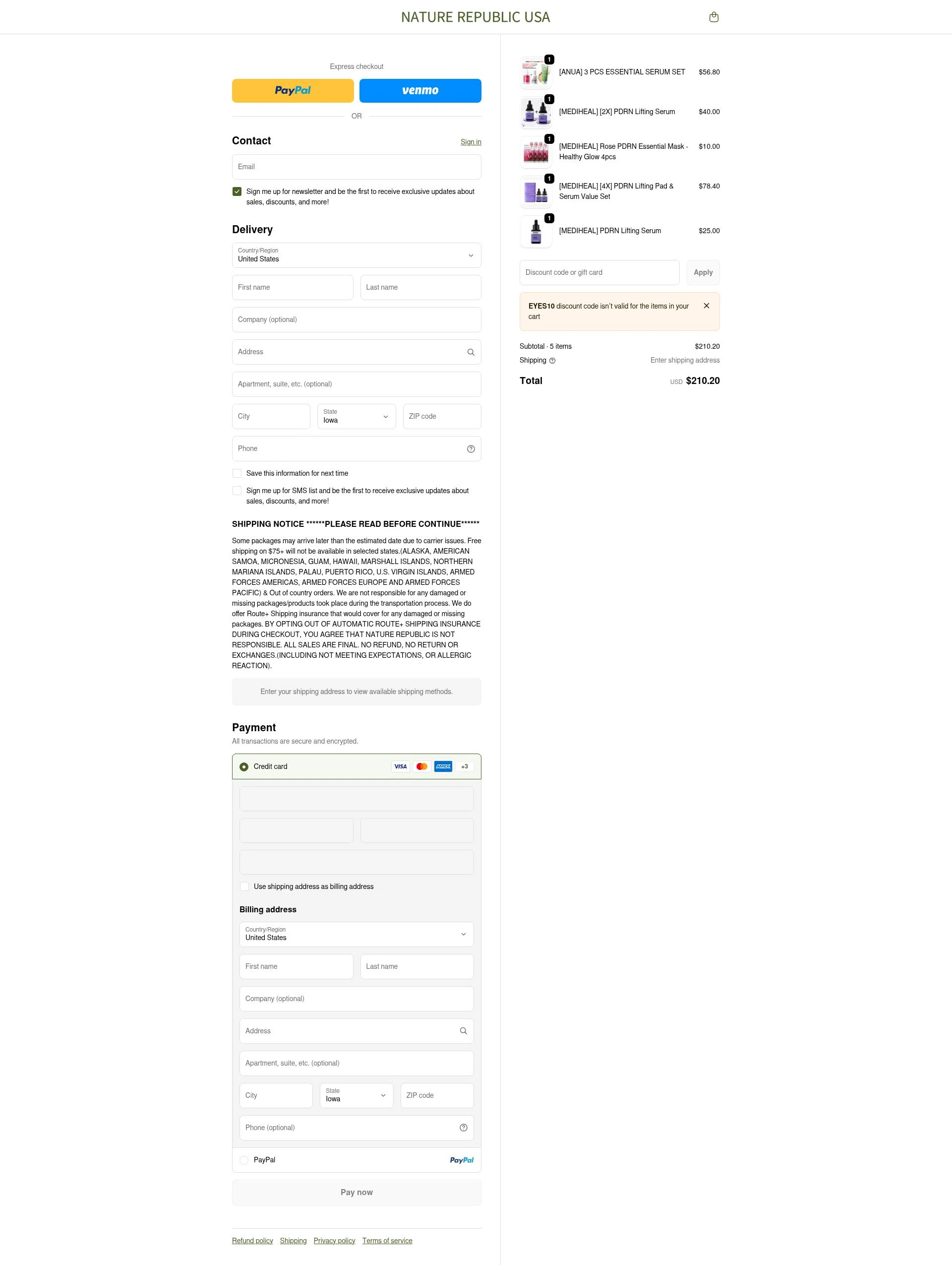 Nature Republic checkout page showing Nature Republic promo code box | Screenshot taken by SimplyCodes community member on Dec 23, 2025