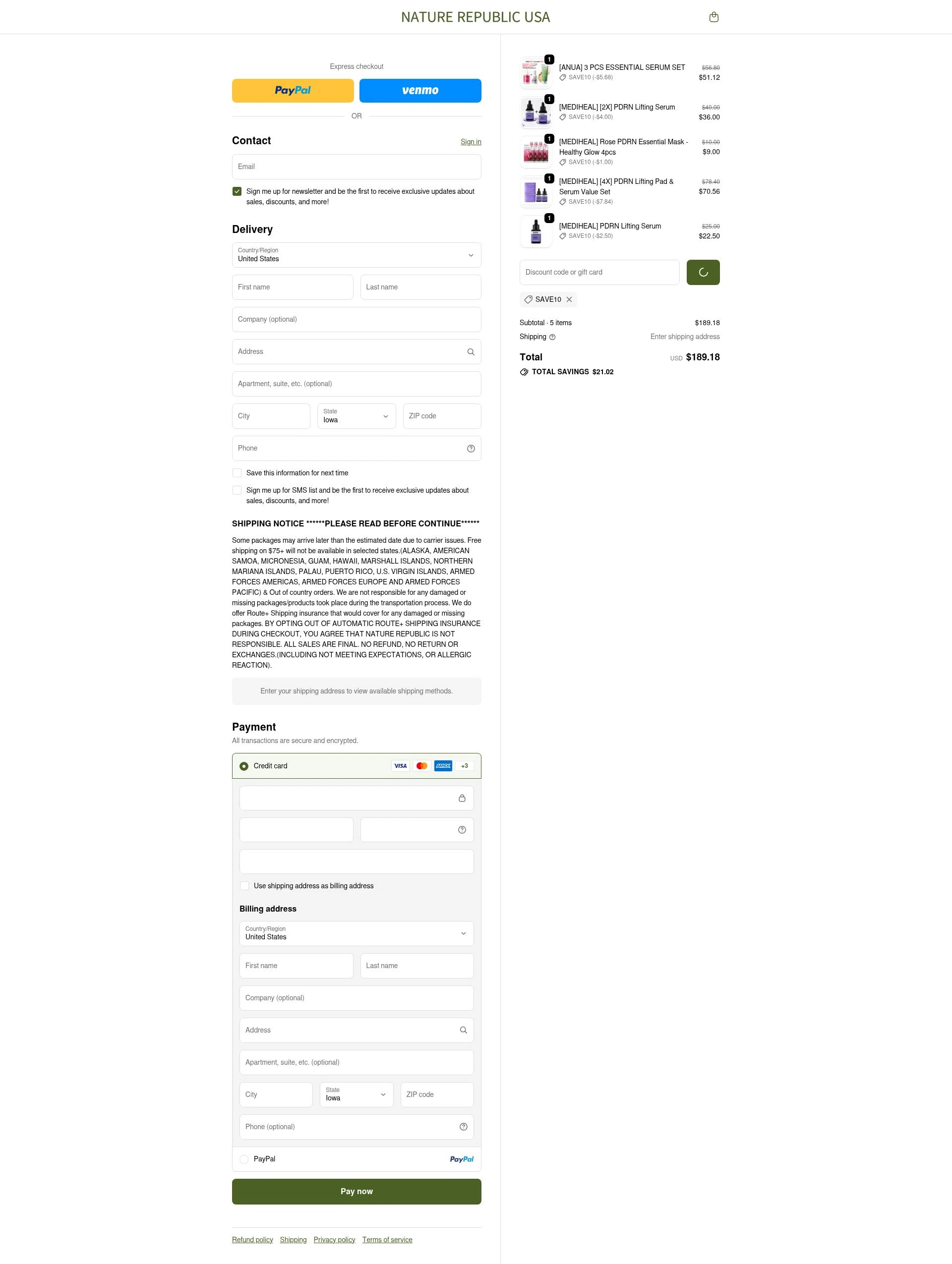 Nature Republic checkout page showing Nature Republic promo code box | Screenshot taken by SimplyCodes community member on Dec 23, 2025