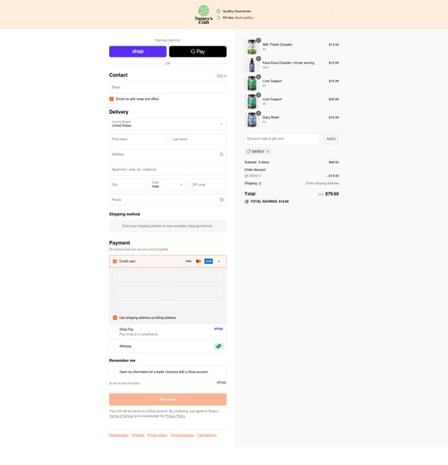 Natures Craft checkout page showing Natures Craft coupon code box | Screenshot taken by SimplyCodes community member on Sep 14, 2025
