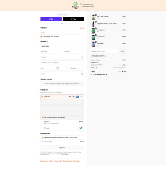 Natures Craft checkout page showing Natures Craft coupon code box | Screenshot taken by SimplyCodes community member on Sep 14, 2025