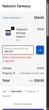 ABCART coupon verification screenshot