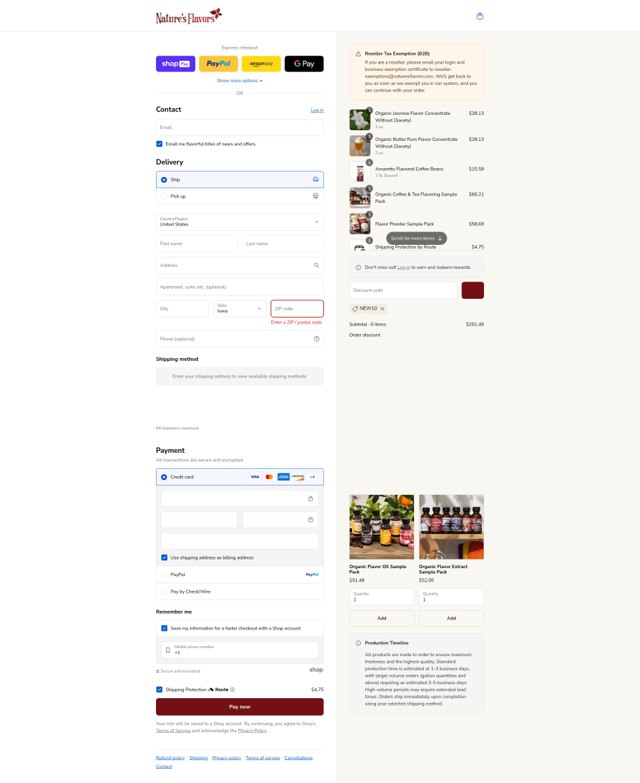 Nature's Flavors checkout page showing Nature's Flavors coupon code box | Screenshot taken by SimplyCodes community member on Aug 21, 2025