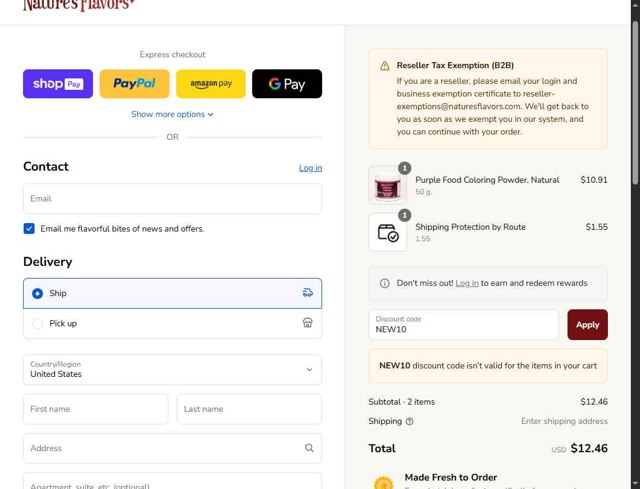Nature's Flavors checkout page showing Nature's Flavors coupon code box | Screenshot taken by SimplyCodes community member on Aug 28, 2025