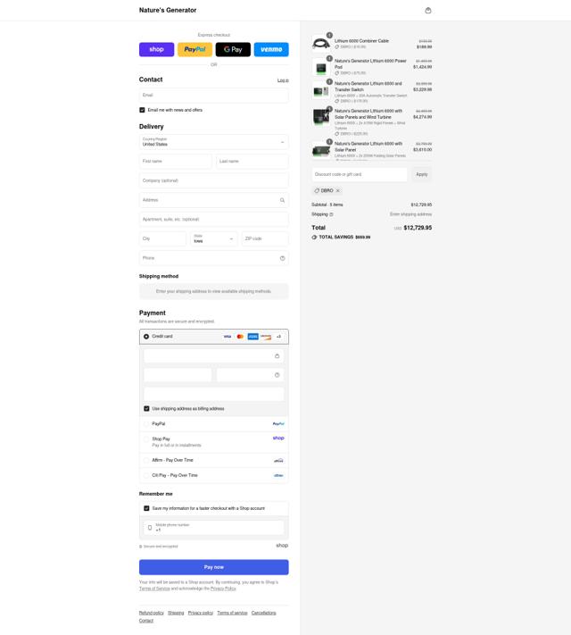 Nature's Generator checkout page showing Nature's Generator promo code box | Screenshot taken by SimplyCodes community member on Sep 6, 2025