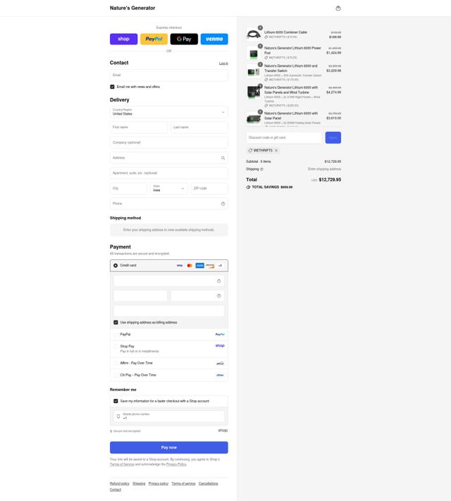 Nature's Generator checkout page showing Nature's Generator promo code box | Screenshot taken by SimplyCodes community member on Sep 6, 2025