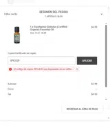 Nature's Oil coupon verification screenshot