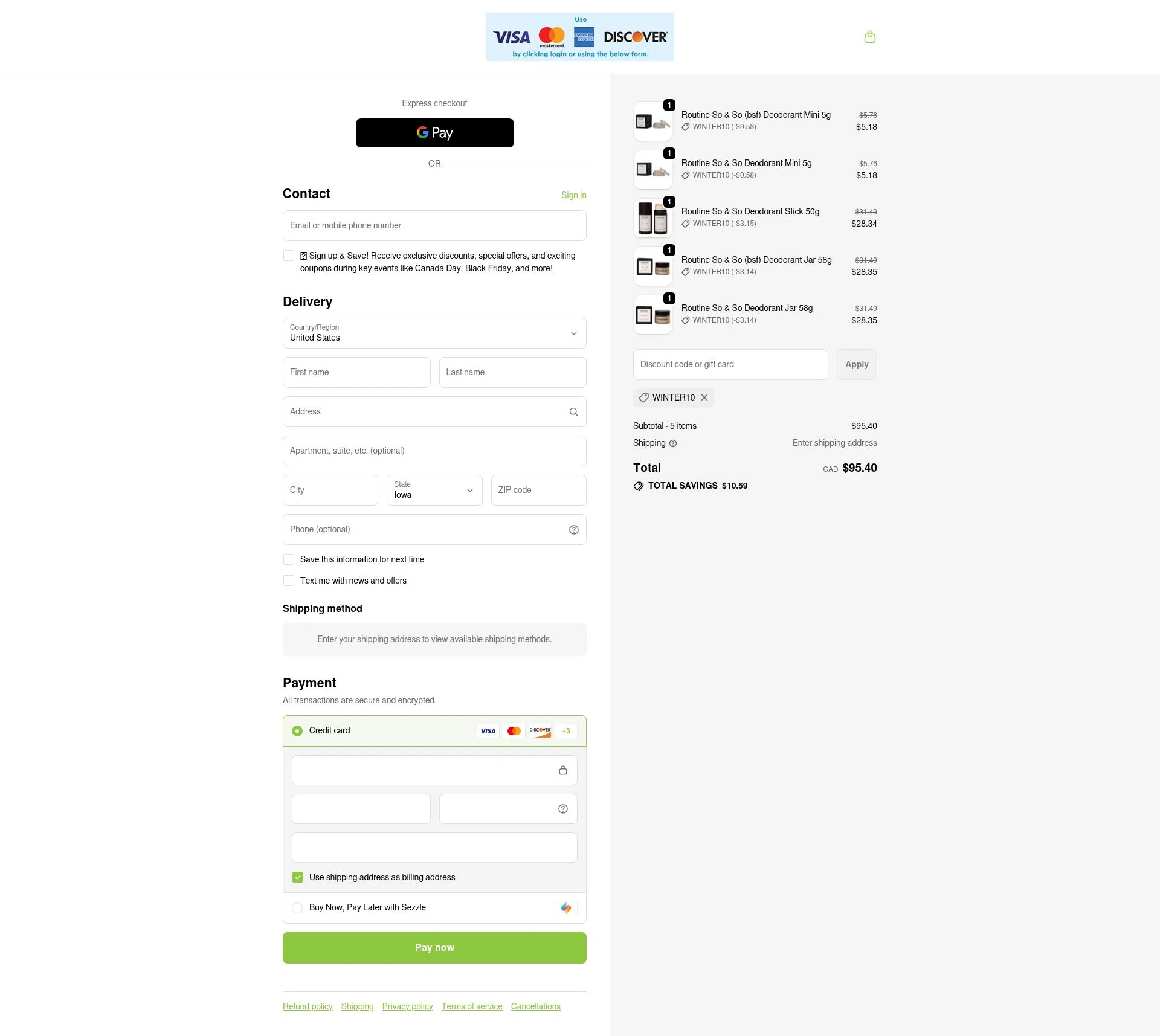 Nature's Source checkout page showing Nature's Source promo code box | Screenshot taken by SimplyCodes community member on Oct 26, 2025