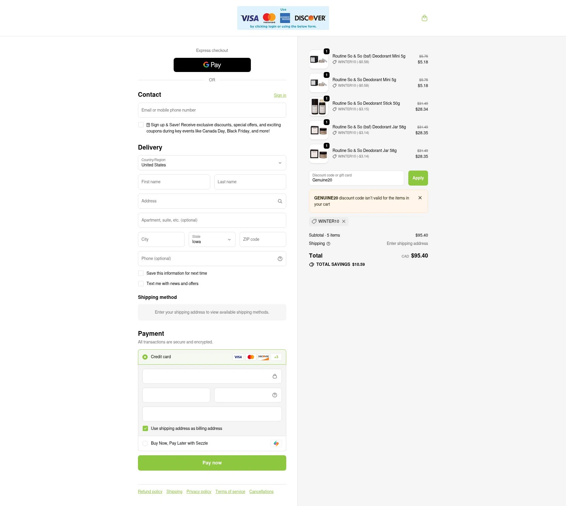 Nature's Source checkout page showing Nature's Source promo code box | Screenshot taken by SimplyCodes community member on Oct 26, 2025