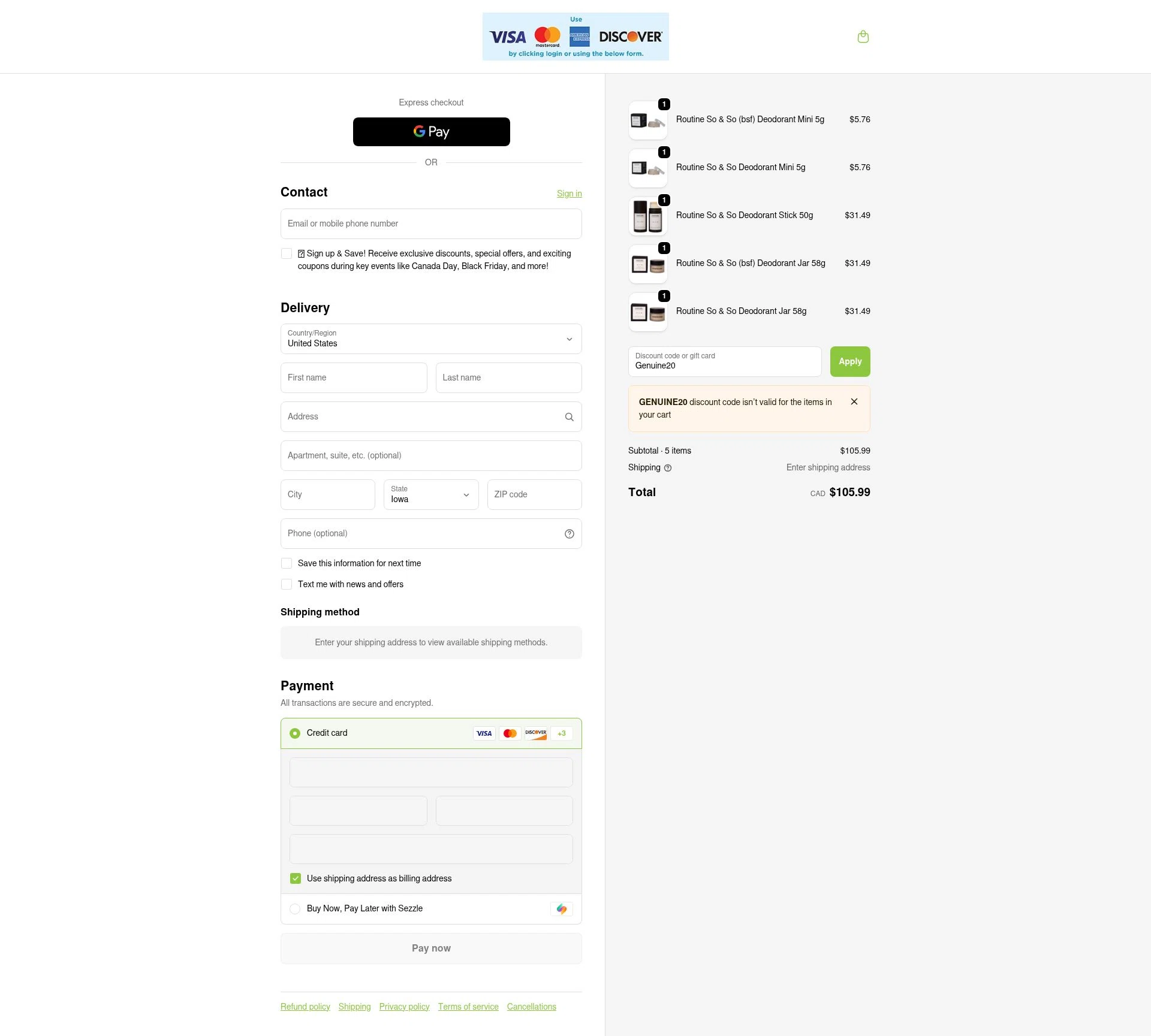 Nature's Source checkout page showing Nature's Source promo code box | Screenshot taken by SimplyCodes community member on Nov 1, 2025