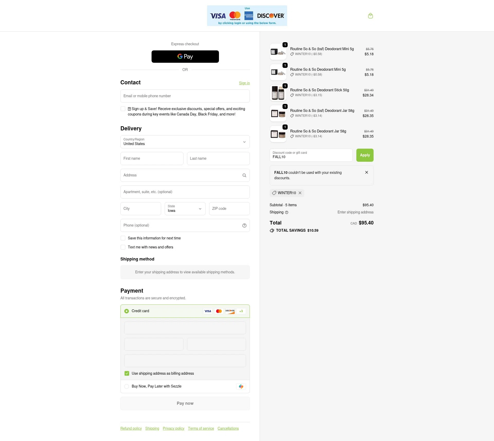 Nature's Source checkout page showing Nature's Source promo code box | Screenshot taken by SimplyCodes community member on Oct 26, 2025