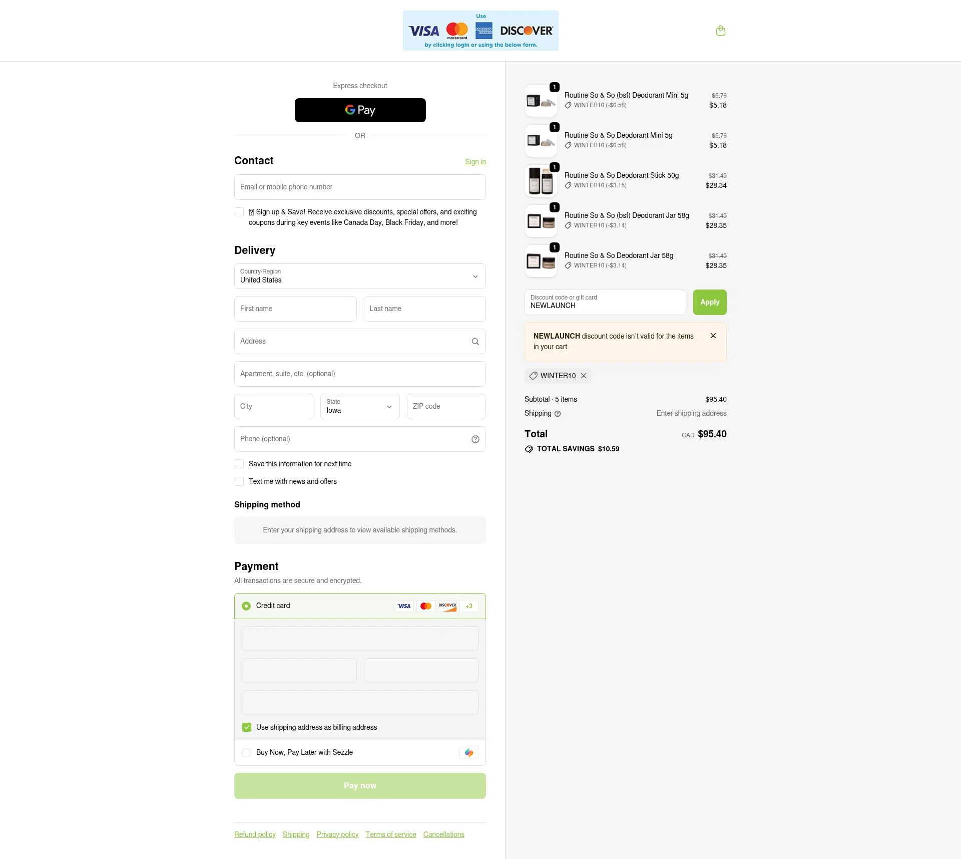 Nature's Source checkout page showing Nature's Source promo code box | Screenshot taken by SimplyCodes community member on Oct 26, 2025