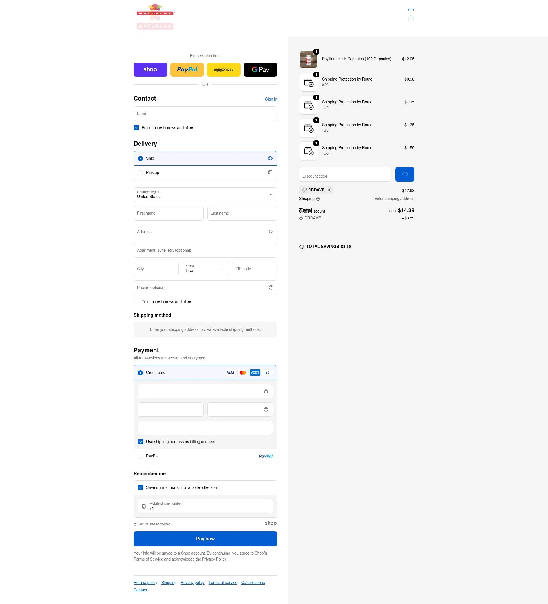 Naturlax checkout page showing Naturlax discount code box | Screenshot taken by SimplyCodes community member on Dec 28, 2025
