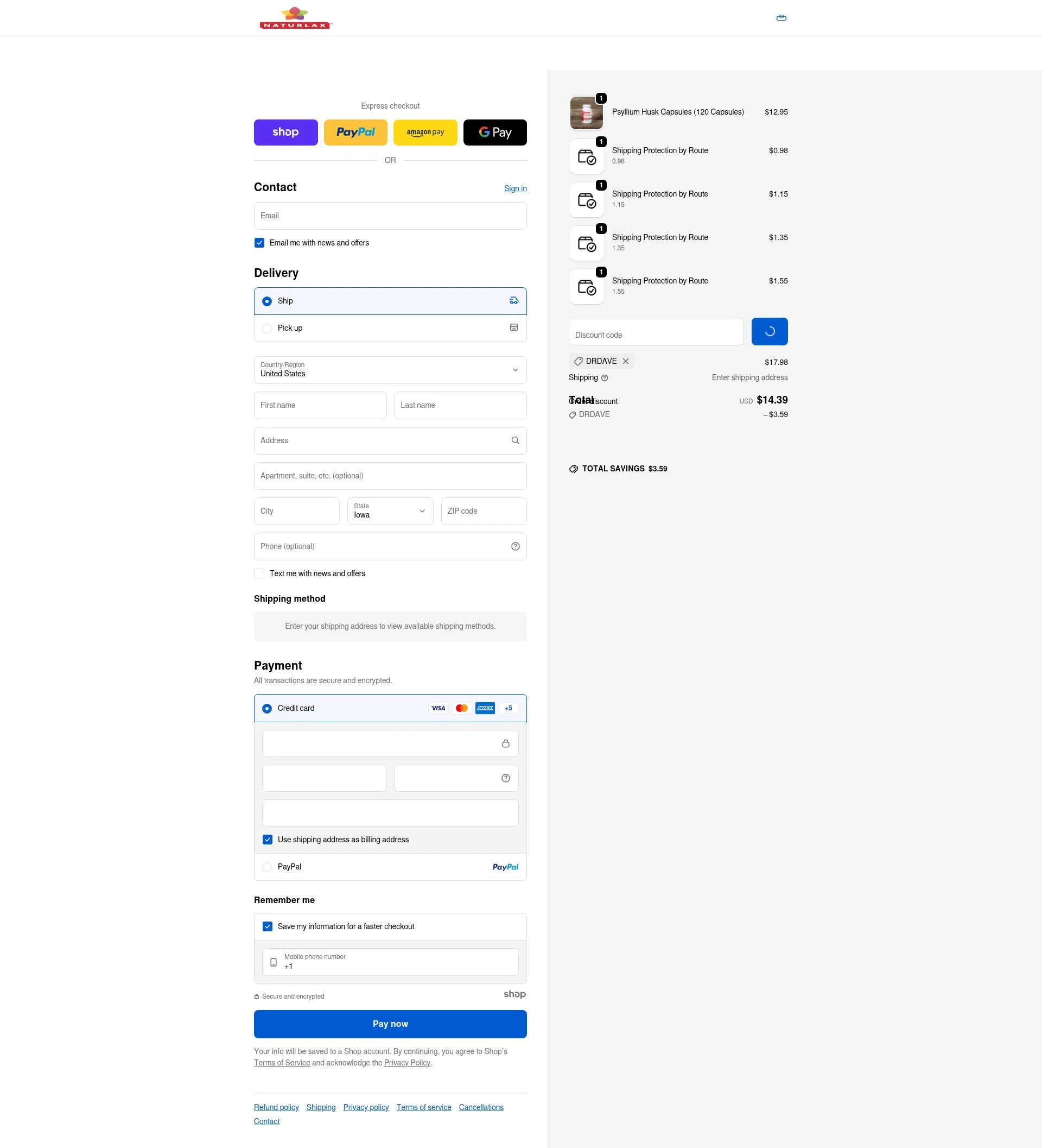 Naturlax checkout page showing Naturlax discount code box | Screenshot taken by SimplyCodes community member on Dec 23, 2025