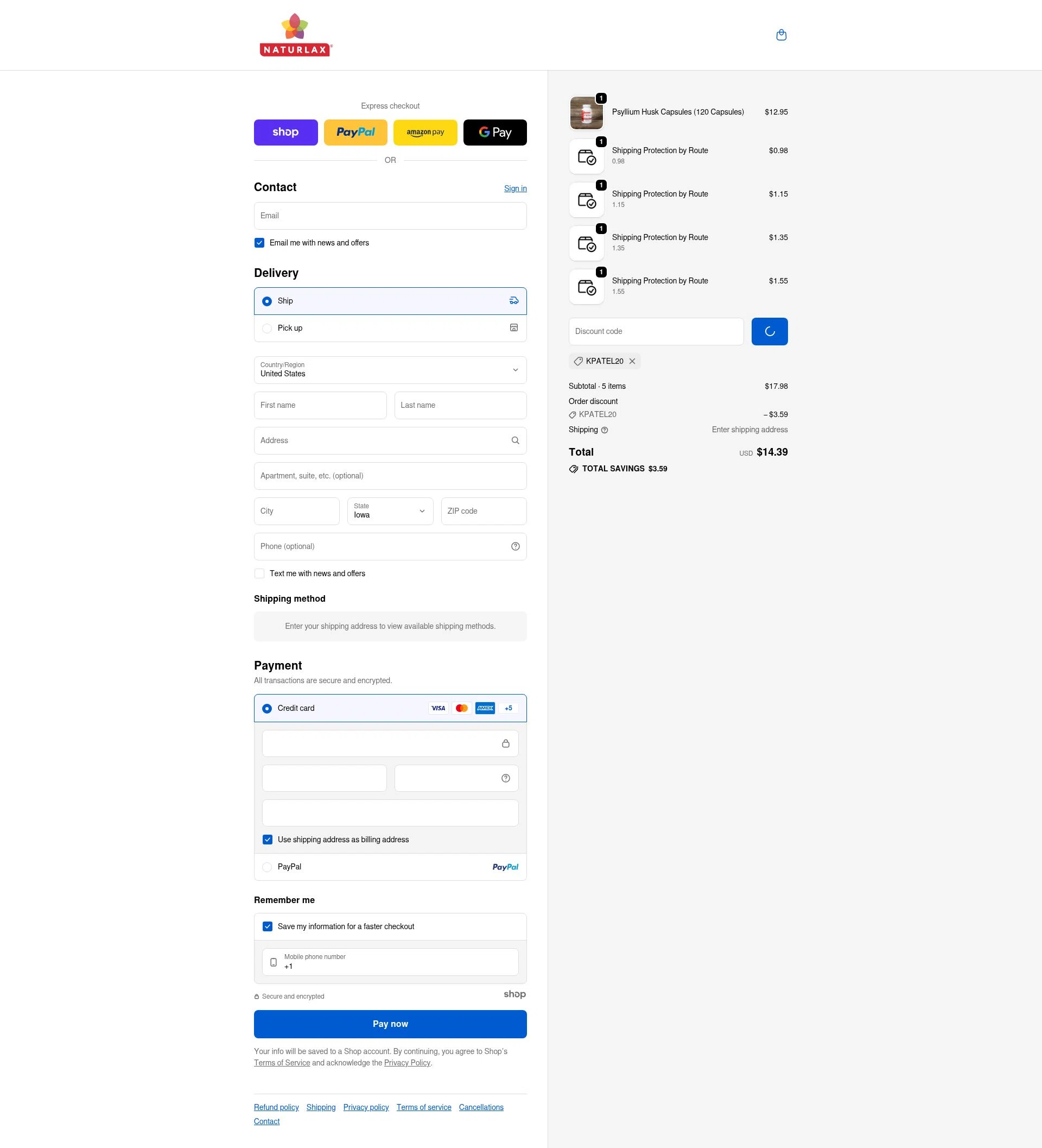Naturlax checkout page showing Naturlax discount code box | Screenshot taken by SimplyCodes community member on Dec 23, 2025