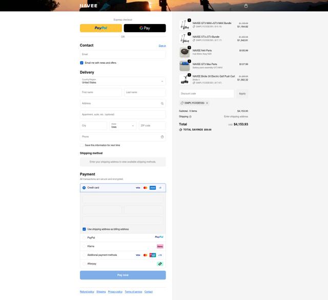NAVEE checkout page showing NAVEE promo code box | Screenshot taken by SimplyCodes community member on Sep 19, 2025