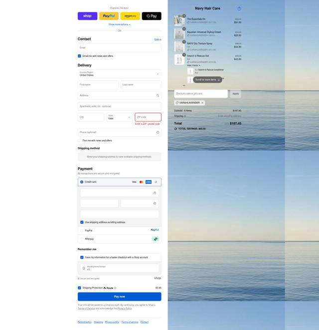 Navy Hair Care checkout page showing Navy Hair Care promo code box | Screenshot taken by SimplyCodes community member on Sep 11, 2025