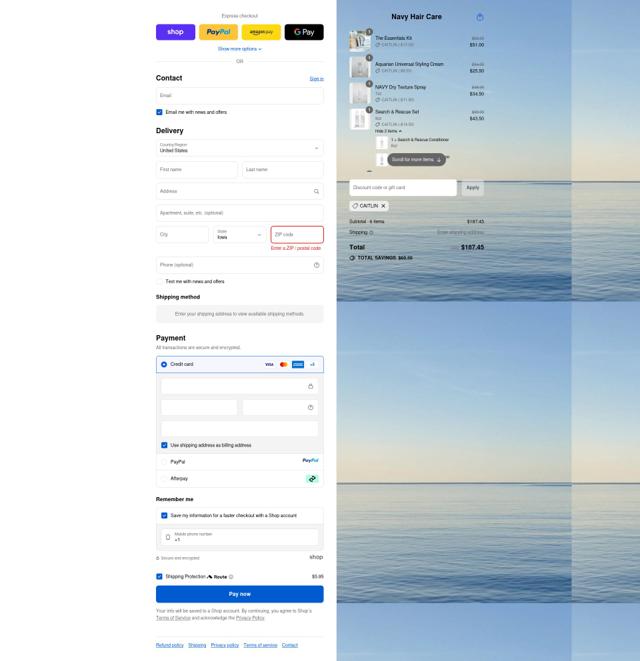 Navy Hair Care checkout page showing Navy Hair Care promo code box | Screenshot taken by SimplyCodes community member on Sep 11, 2025