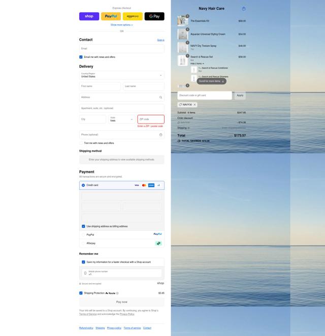 Navy Hair Care checkout page showing Navy Hair Care promo code box | Screenshot taken by SimplyCodes community member on Sep 11, 2025