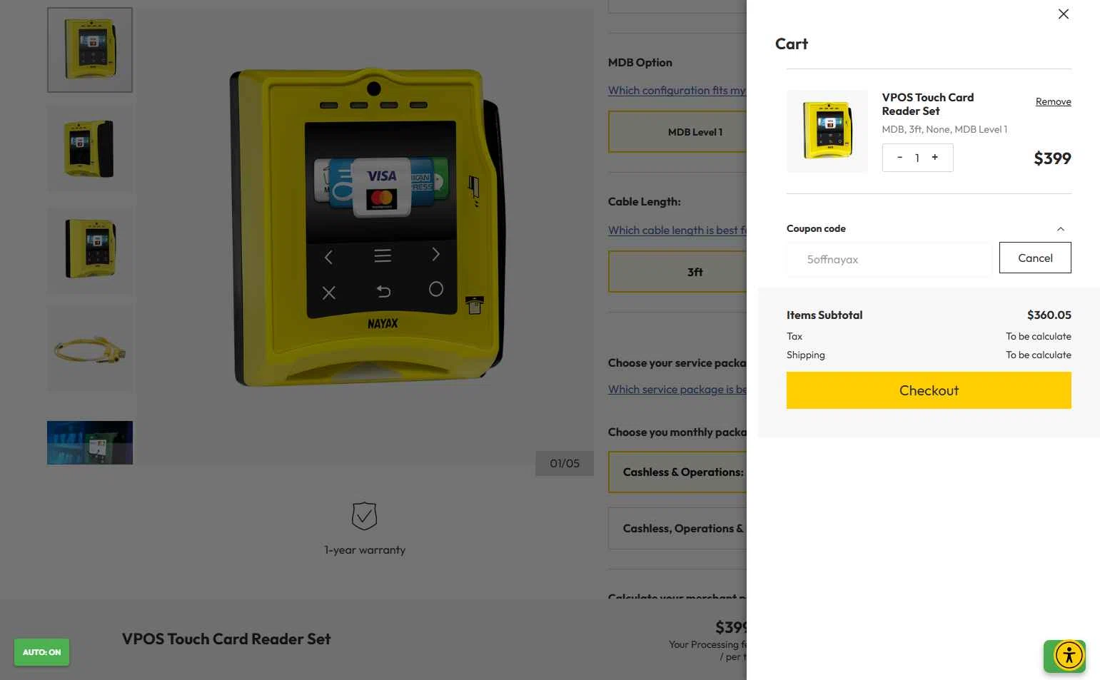 Nayax checkout page showing Nayax coupon code box | Screenshot taken by SimplyCodes community member on Dec 16, 2025