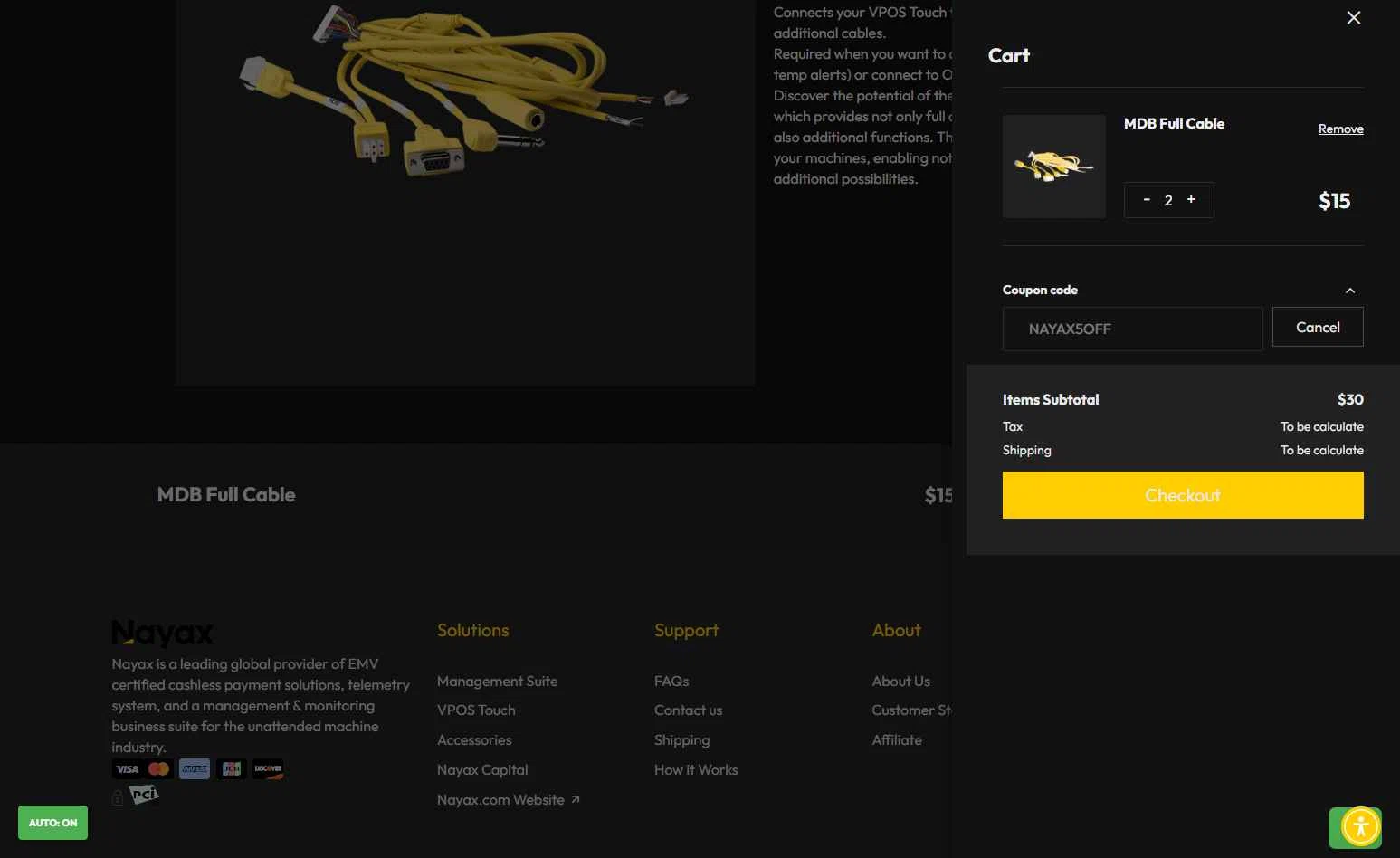 Nayax checkout page showing Nayax coupon code box | Screenshot taken by SimplyCodes community member on Aug 26, 2025