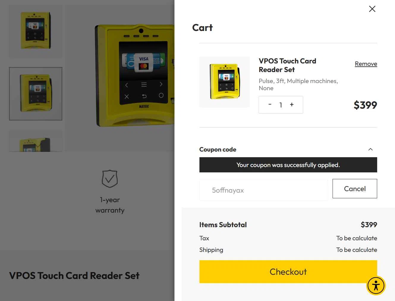 Nayax checkout page showing Nayax coupon code box | Screenshot taken by SimplyCodes community member on Nov 6, 2025