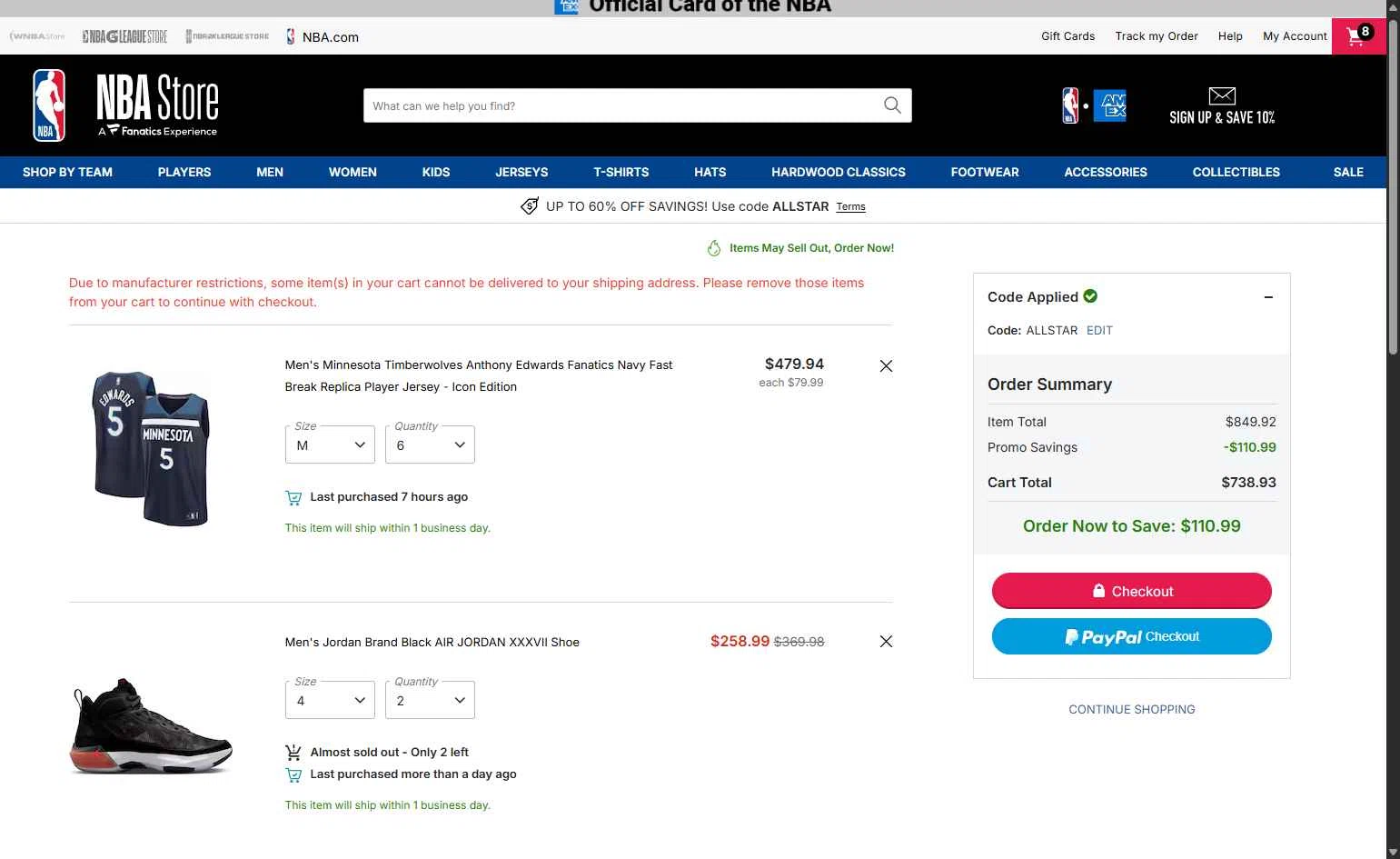 NBA League Pass checkout page showing NBA League Pass promo code box | Screenshot taken by SimplyCodes community member on Feb 15, 2026