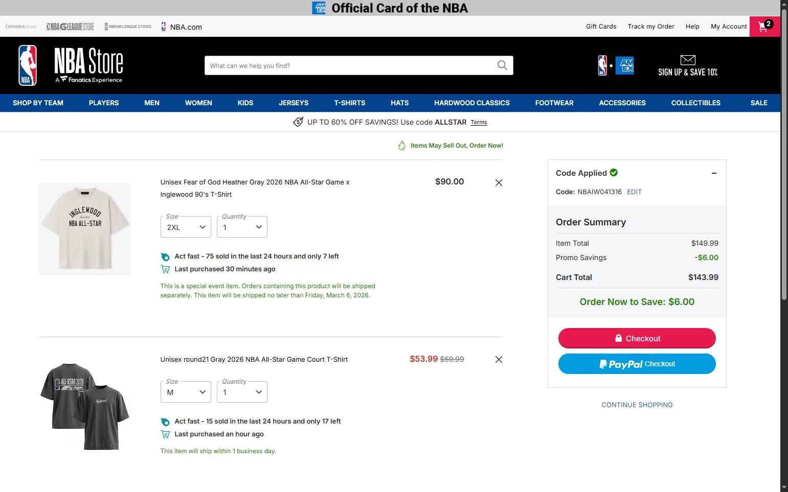 NBA League Pass checkout page showing NBA League Pass promo code box | Screenshot taken by SimplyCodes community member on Feb 14, 2026