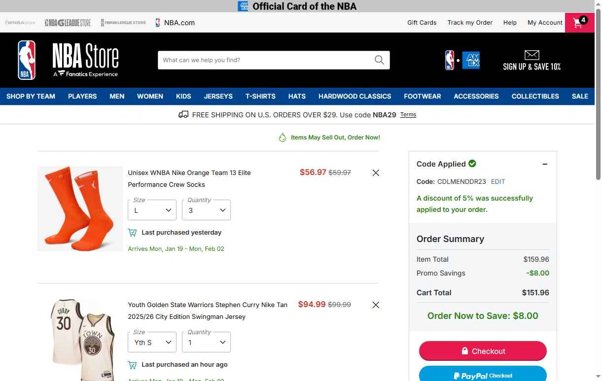 NBA League Pass checkout page showing NBA League Pass promo code box | Screenshot taken by SimplyCodes community member on Jan 3, 2026