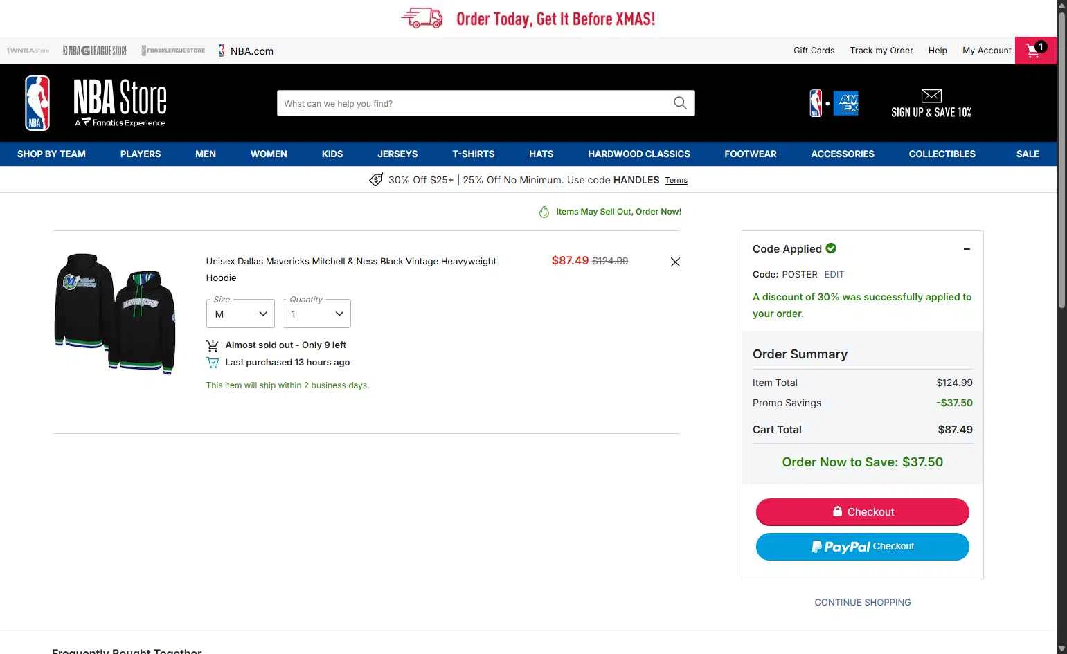 NBA League Pass checkout page showing NBA League Pass promo code box | Screenshot taken by SimplyCodes community member on Dec 16, 2025