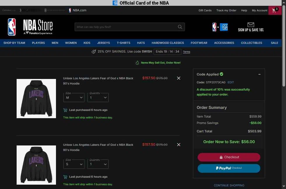 NBA League Pass checkout page showing NBA League Pass promo code box | Screenshot taken by SimplyCodes community member on Jan 30, 2026
