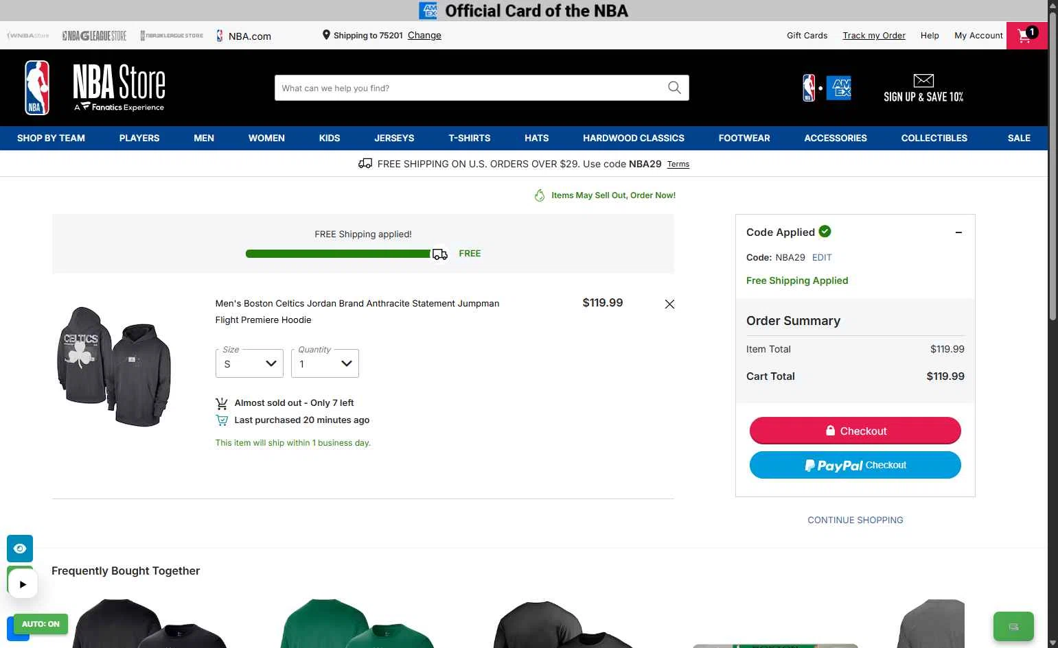 NBA League Pass checkout page showing NBA League Pass promo code box | Screenshot taken by SimplyCodes community member on Feb 12, 2026