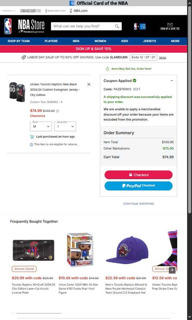 NBA League Pass checkout page showing NBA League Pass promo code box | Screenshot taken by SimplyCodes community member on Sep 1, 2025