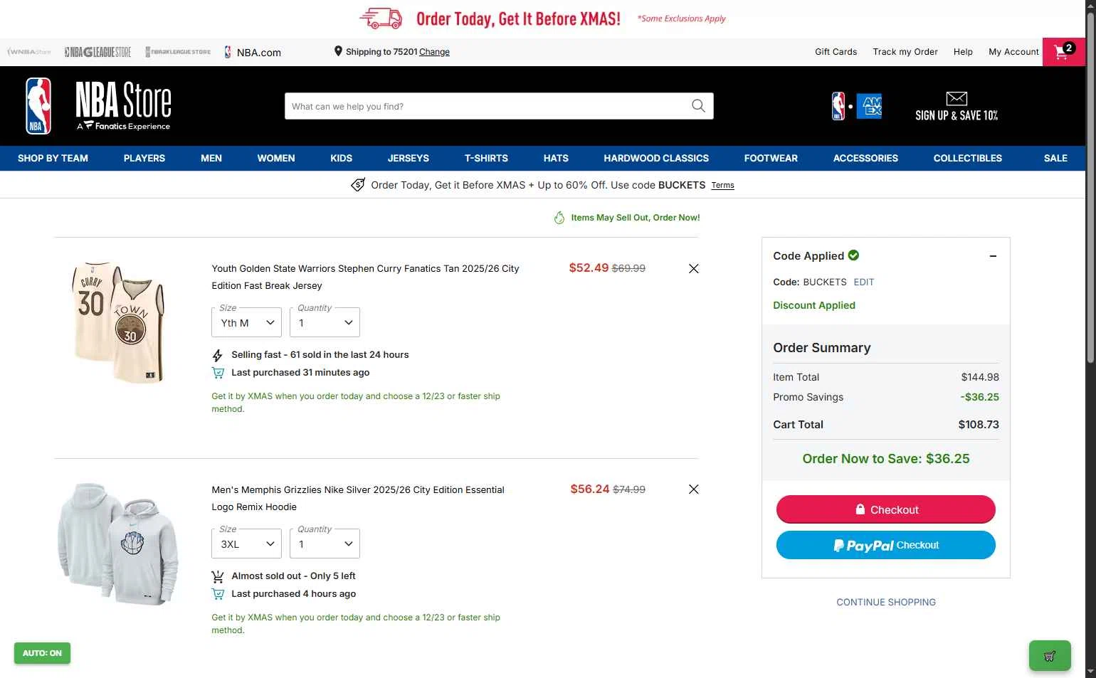 NBA League Pass checkout page showing NBA League Pass promo code box | Screenshot taken by SimplyCodes community member on Dec 19, 2025