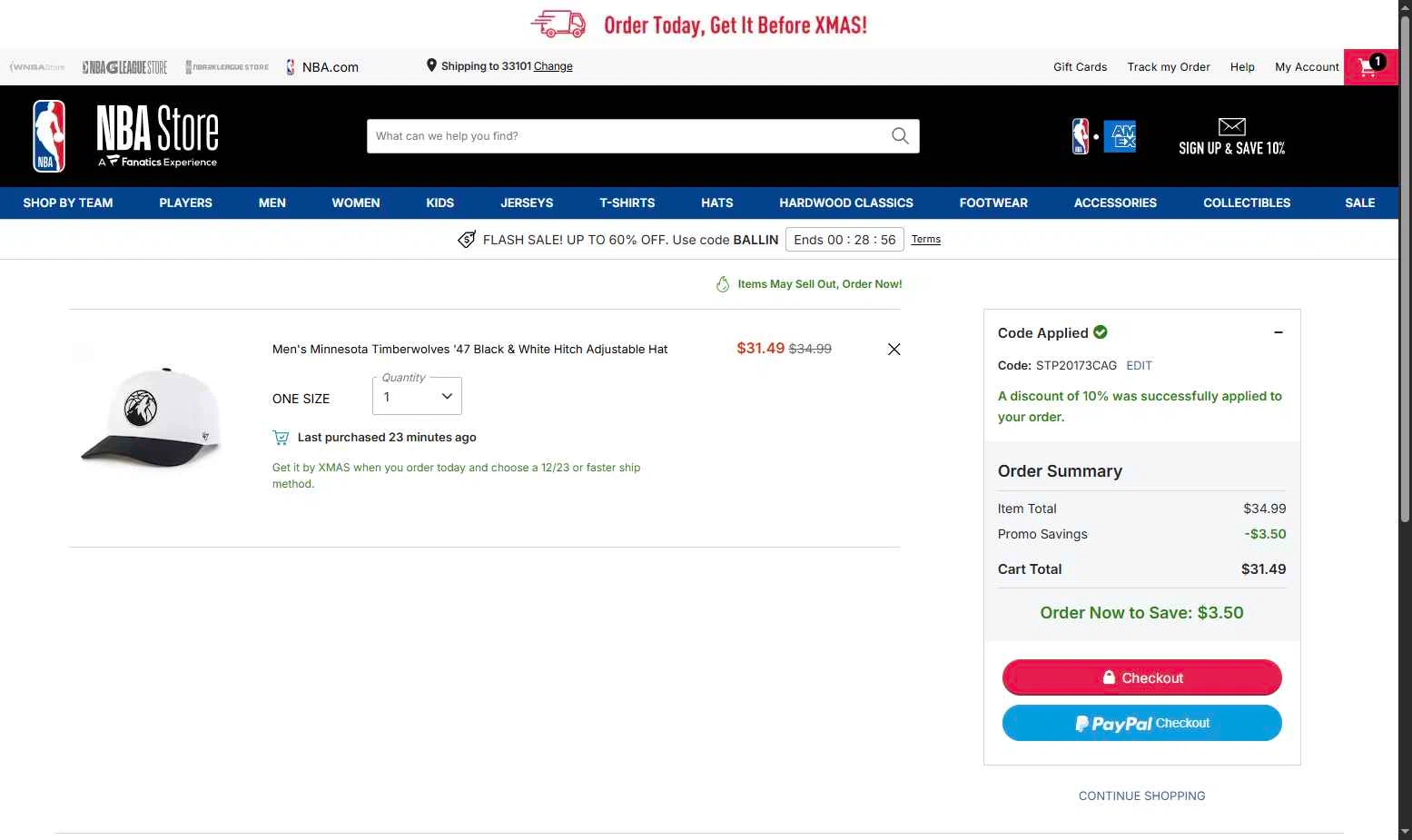 NBA League Pass checkout page showing NBA League Pass promo code box | Screenshot taken by SimplyCodes community member on Dec 18, 2025