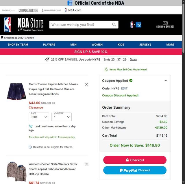NBA League Pass checkout page showing NBA League Pass promo code box | Screenshot taken by SimplyCodes community member on Sep 5, 2025
