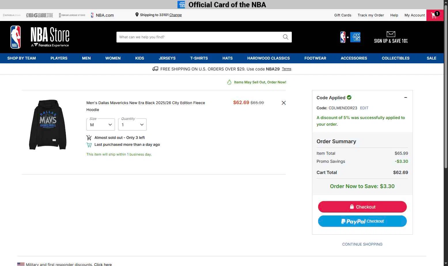 NBA League Pass checkout page showing NBA League Pass promo code box | Screenshot taken by SimplyCodes community member on Jan 8, 2026