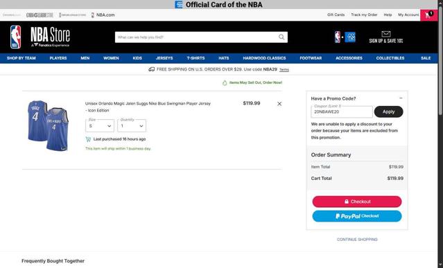 NBA League Pass checkout page showing NBA League Pass promo code box | Screenshot taken by SimplyCodes community member on Sep 25, 2025
