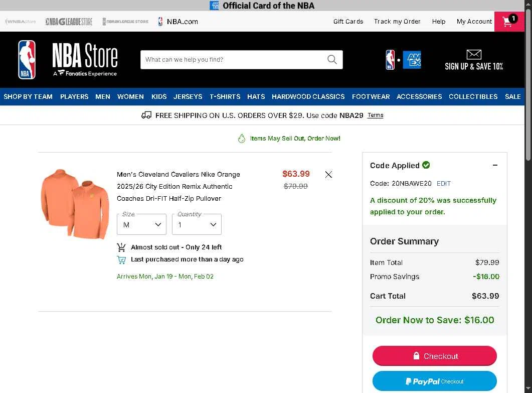 NBA League Pass checkout page showing NBA League Pass promo code box | Screenshot taken by SimplyCodes community member on Jan 5, 2026