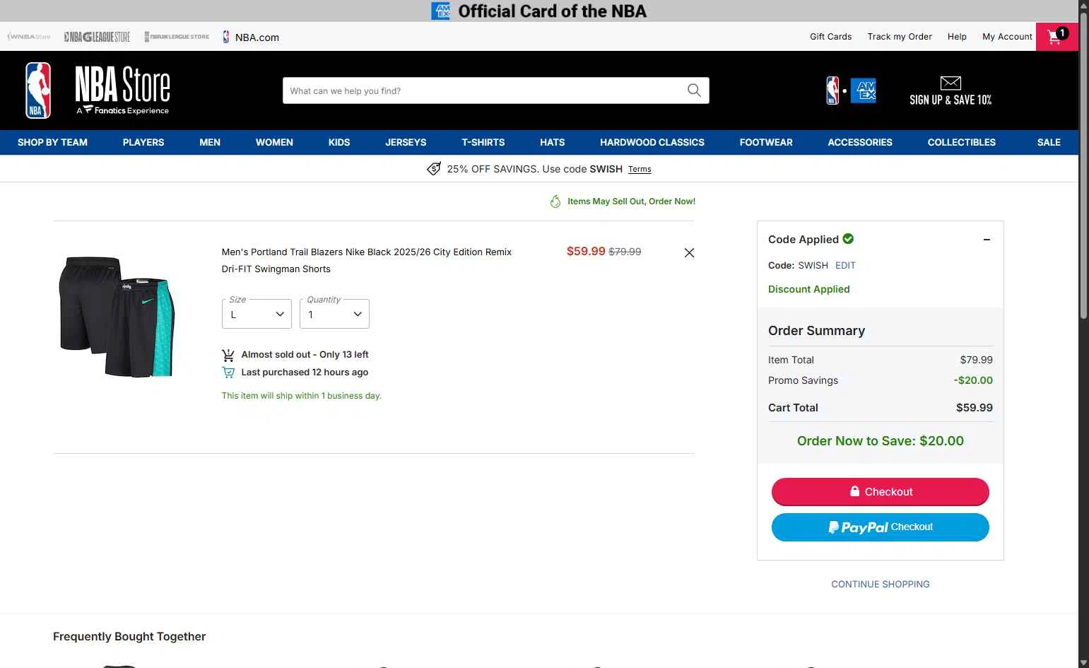 NBA League Pass checkout page showing NBA League Pass promo code box | Screenshot taken by SimplyCodes community member on Jan 30, 2026
