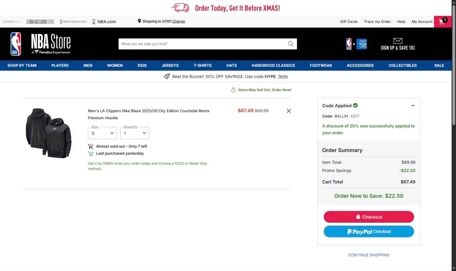 NBA League Pass checkout page showing NBA League Pass promo code box | Screenshot taken by SimplyCodes community member on Dec 18, 2025