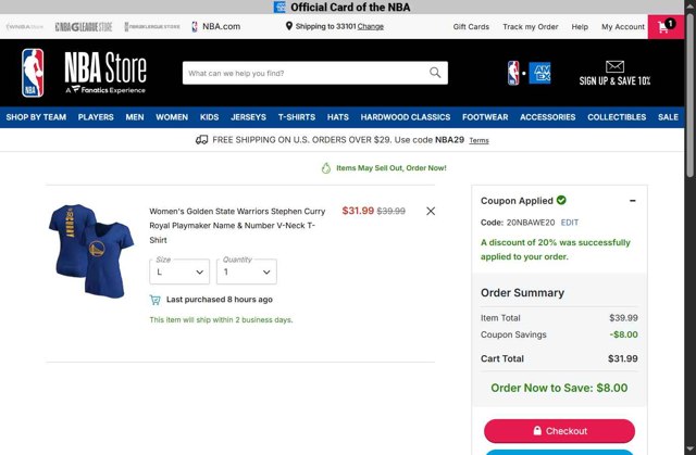 NBA checkout page showing NBA promo code box | Screenshot taken by SimplyCodes community member on Sep 2, 2025