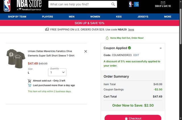 NBA checkout page showing NBA promo code box | Screenshot taken by SimplyCodes community member on Sep 2, 2025