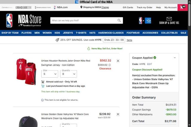 NBA checkout page showing NBA promo code box | Screenshot taken by SimplyCodes community member on Sep 5, 2025