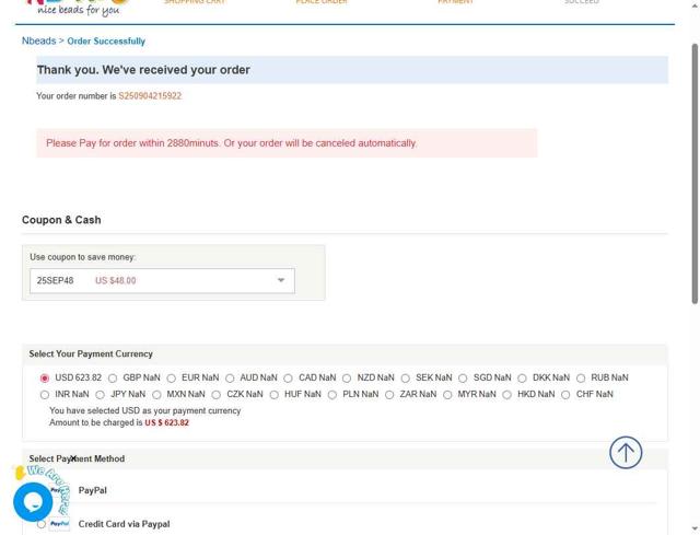 Nbeads checkout page showing Nbeads discount code box | Screenshot taken by SimplyCodes community member on Sep 4, 2025
