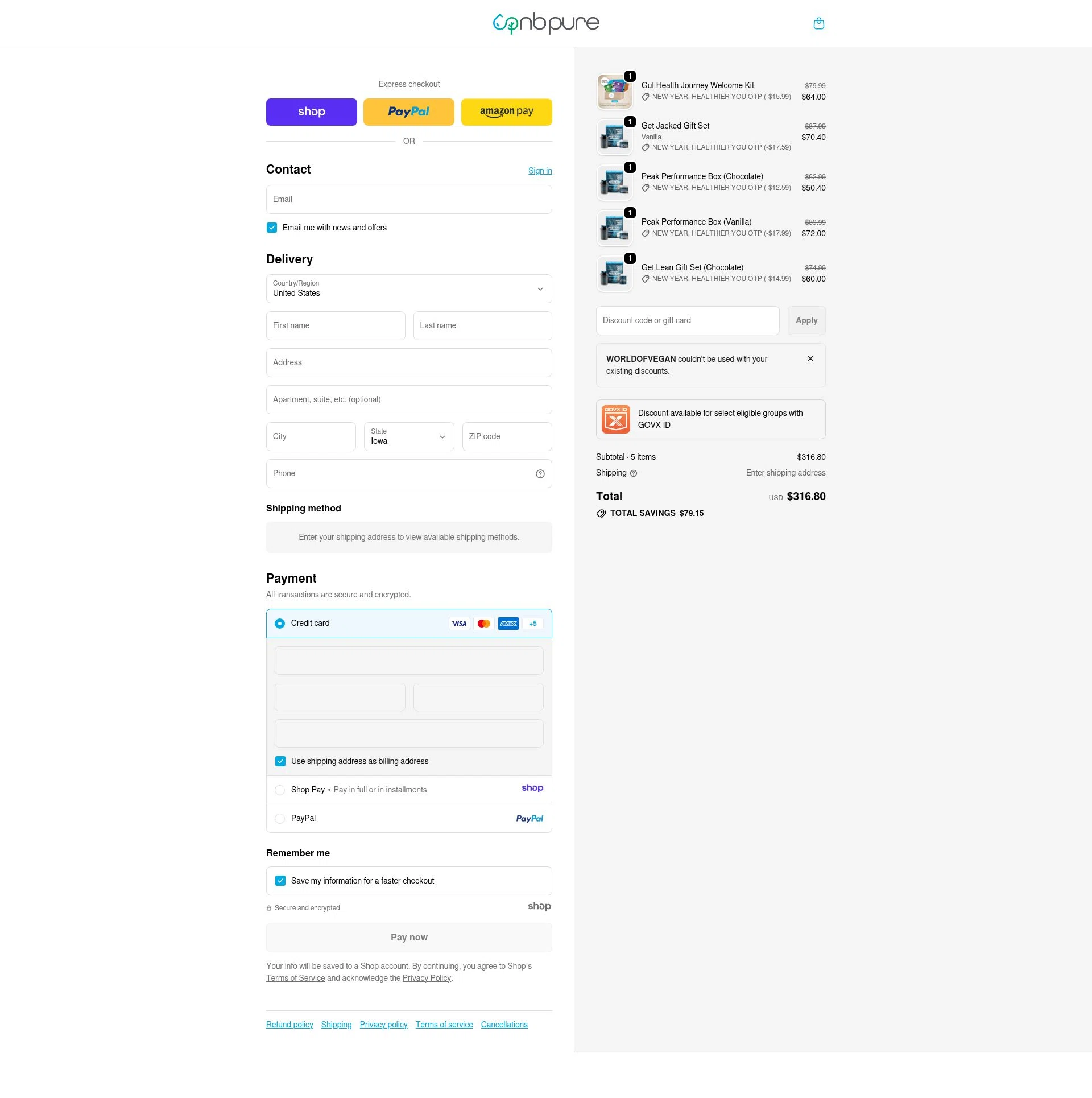 NB Pure checkout page showing NB Pure promo code box | Screenshot taken by SimplyCodes community member on Jan 3, 2026