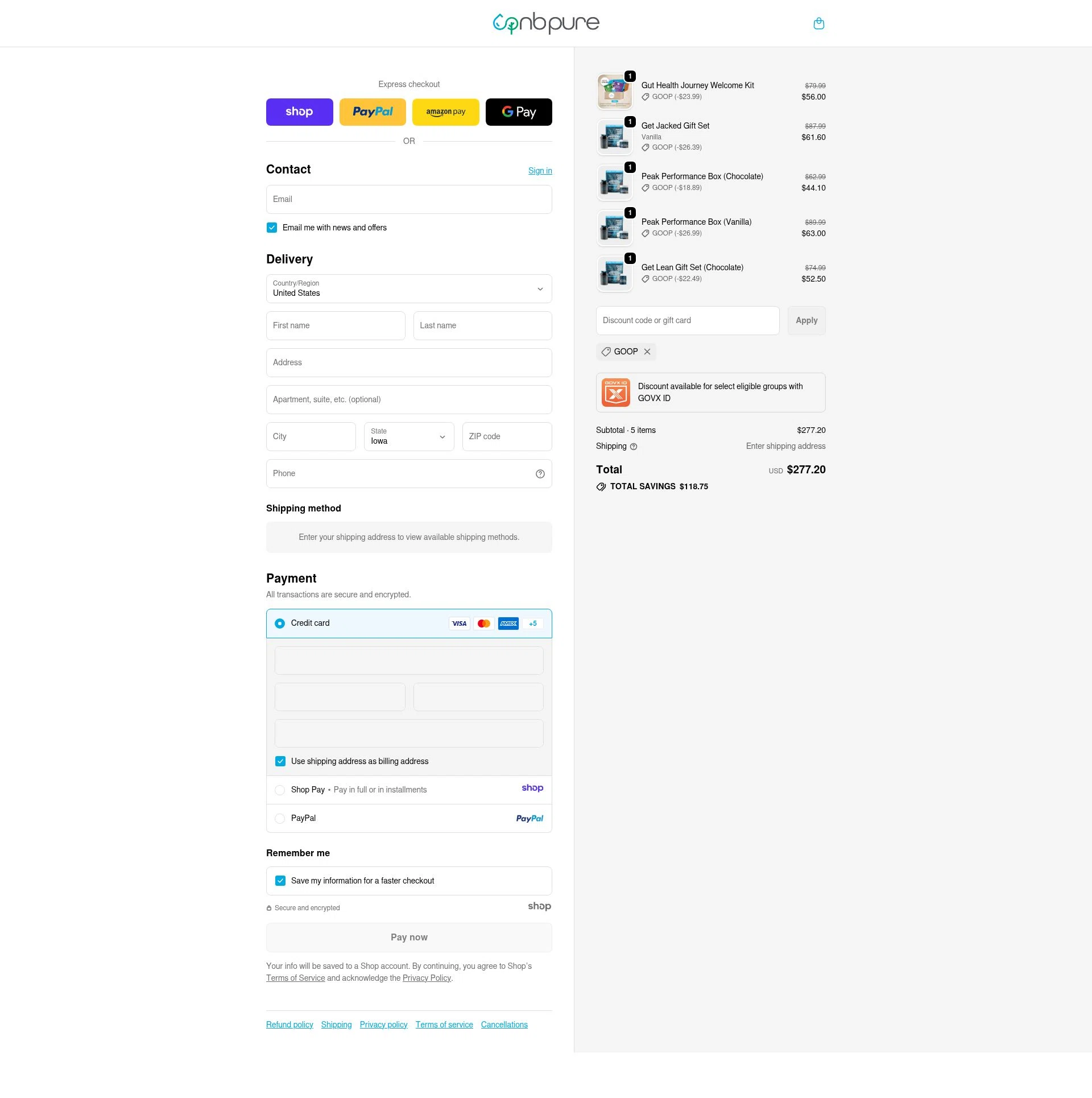 NB Pure checkout page showing NB Pure promo code box | Screenshot taken by SimplyCodes community member on Jan 3, 2026