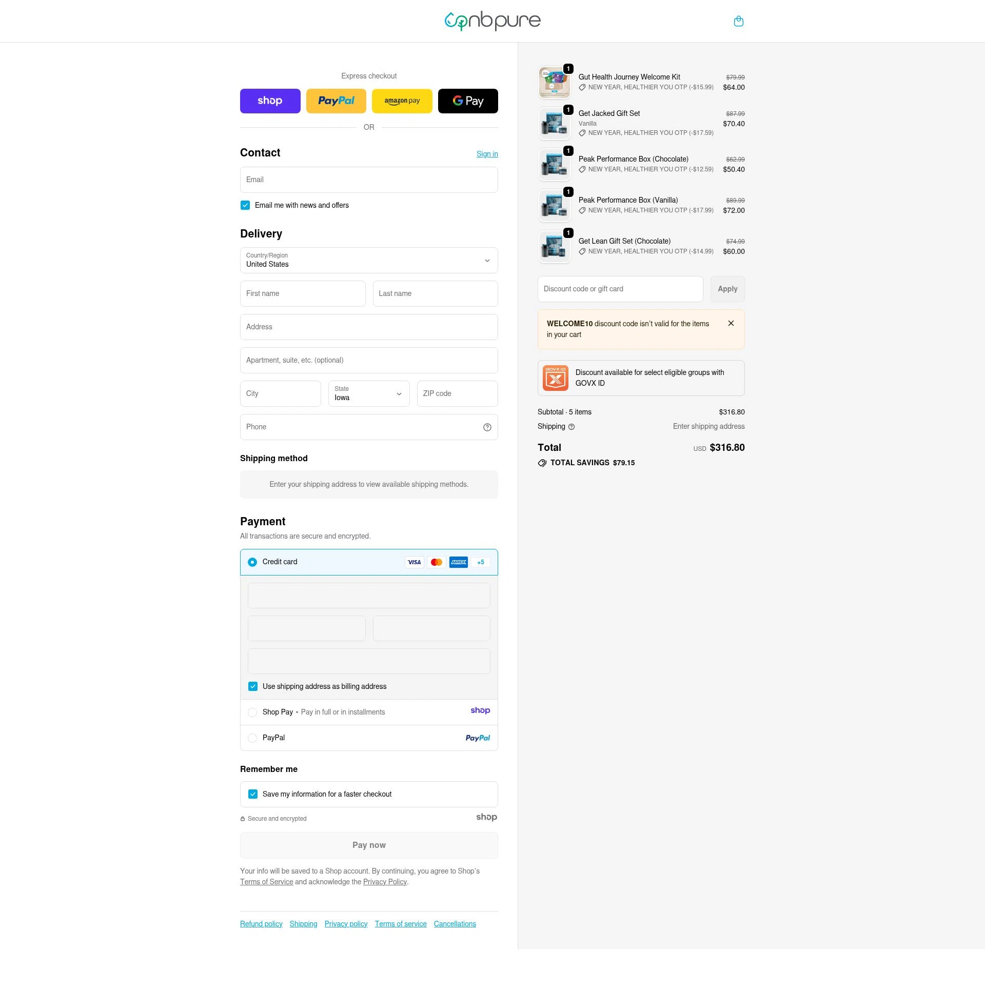 NB Pure checkout page showing NB Pure promo code box | Screenshot taken by SimplyCodes community member on Jan 3, 2026