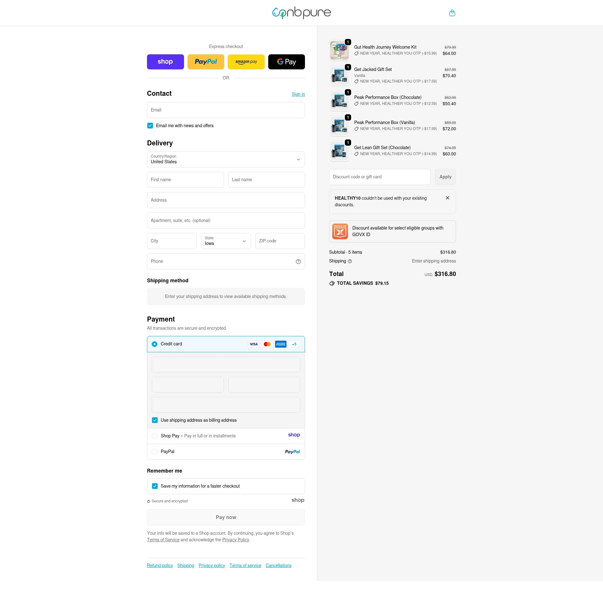 NB Pure checkout page showing NB Pure promo code box | Screenshot taken by SimplyCodes community member on Jan 3, 2026