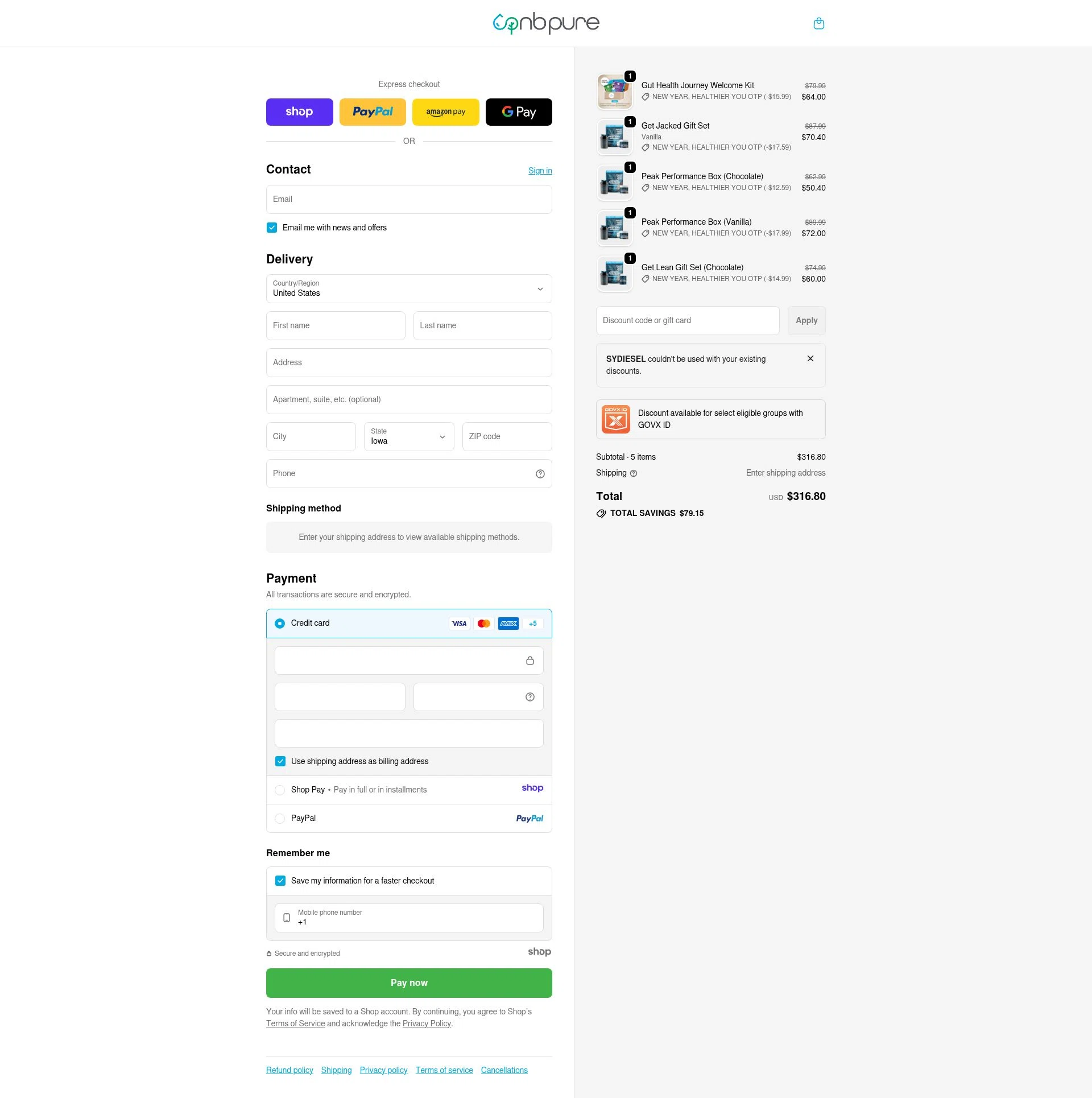 NB Pure checkout page showing NB Pure promo code box | Screenshot taken by SimplyCodes community member on Jan 3, 2026